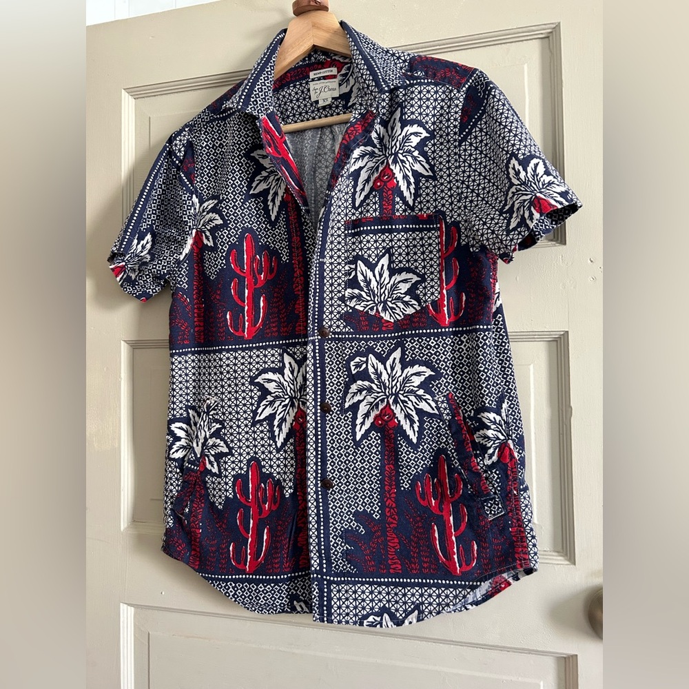 Men's J.Crew Blue and Red Patterned Summer Shirt